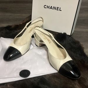 CHANEL Patent Leather Captoe Slingback Heels 🖤💫